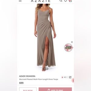 Azazie Deandra dress, taupe, worn once for a wedding, size A6